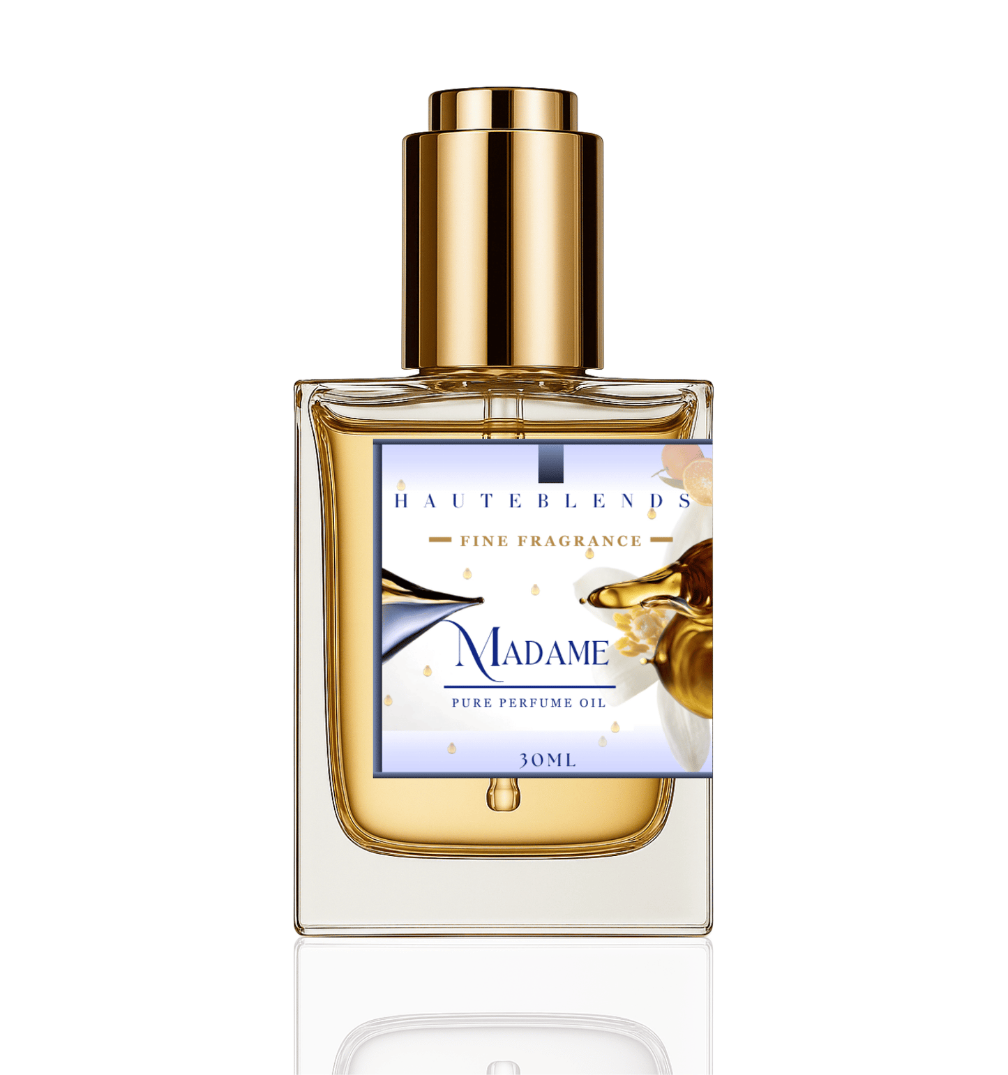 HauteBlends Madame Perfume Oil inspired by Coco Mademoiselle by Chanel. This oil-based perfume delivers a long lasting fragrance. Alcohol free perfume, vegan perfume, and cruelty free perfume. Wear alone or customized as a fragrance body oil or scented body oil.