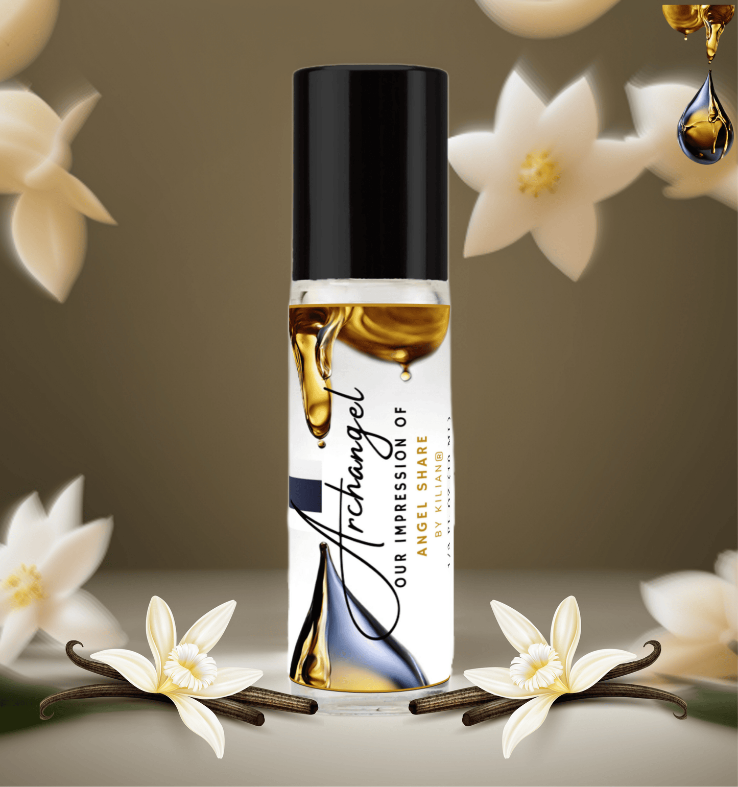 HauteBlends Archangel perfume oil. Oil based perfume with long lasting fragrance. This fragrance body oil is alcohol-free perfume, vegan perfume, cruelty free perfume, and inspired by Kilian Angels’ Share. Wear alone or customized as a fragrance body oil or scented body oil.