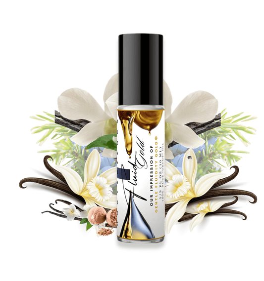HauteBlends Fluid Gold Perfume Oil inspired by Gentle Fluidity Gold by Maison Francis Kurkdjian. This oil-based perfume delivers a long lasting fragrance. Alcohol free perfume, vegan perfume, and cruelty free perfume. Wear alone or customized as a fragrance body oil or scented body oil.