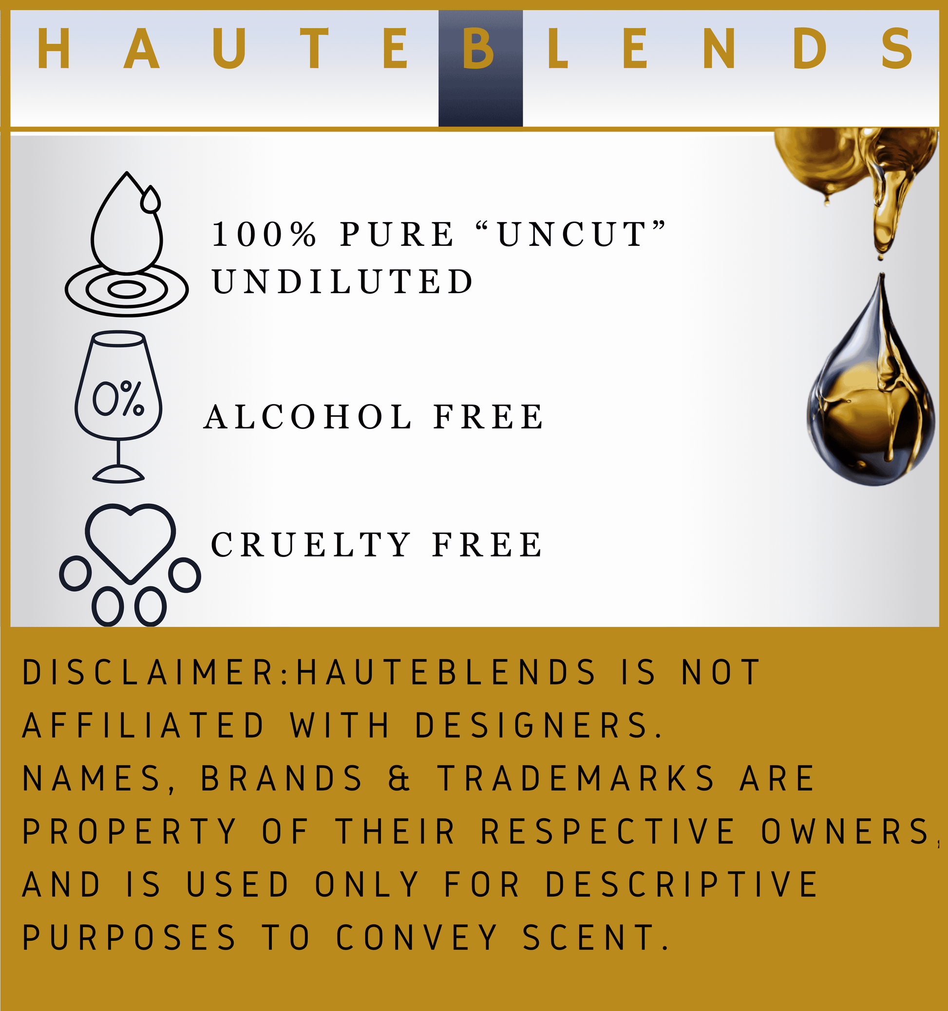 HauteBlends  Perfume Oil inspired by Designer Fragrances is an alcohol-free perfume, cruelty-free perfume, vegan perfume, and paraben-free perfume. This long-lasting oil-based perfume is perfect worn alone or customized as a fragrance body oil or scented body oil. Wear alone or customized as a fragrance body oil or scented body oil. FTC disclaimer included.