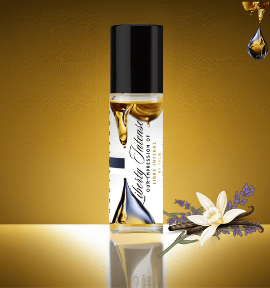 HauteBlends Liberty Intense perfume oil. Oil based perfume with long lasting fragrance. This fragrance body oil is alcohol free perfume, vegan perfume, cruelty free perfume, and inspired by YSL Libre Intense. Wear alone or customized as a fragrance body oil or scented body oil.