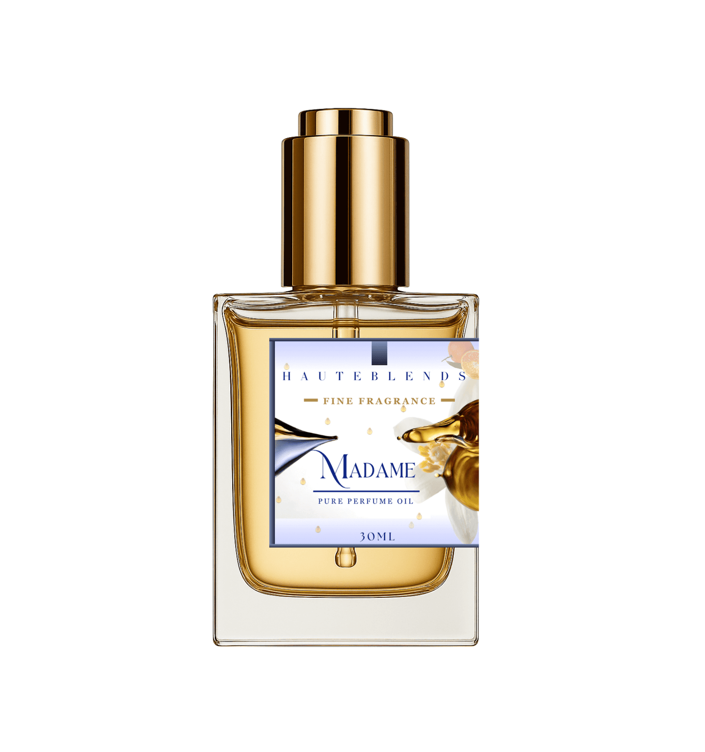 HauteBlends Madame Perfume Oil inspired by Coco Mademoiselle by Chanel. This oil-based perfume delivers a long lasting fragrance. Alcohol free perfume, vegan perfume, and cruelty free perfume. Wear alone or customized as a fragrance body oil or scented body oil.