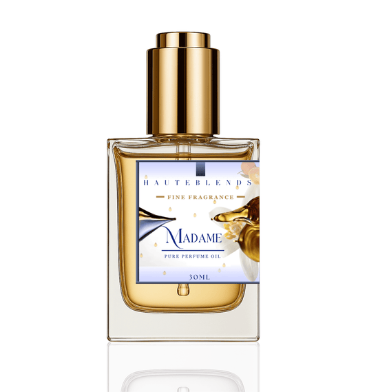 HauteBlends Madame Perfume Oil inspired by Coco Mademoiselle by Chanel. This oil-based perfume delivers a long lasting fragrance. Alcohol free perfume, vegan perfume, and cruelty free perfume. Wear alone or customized as a fragrance body oil or scented body oil.