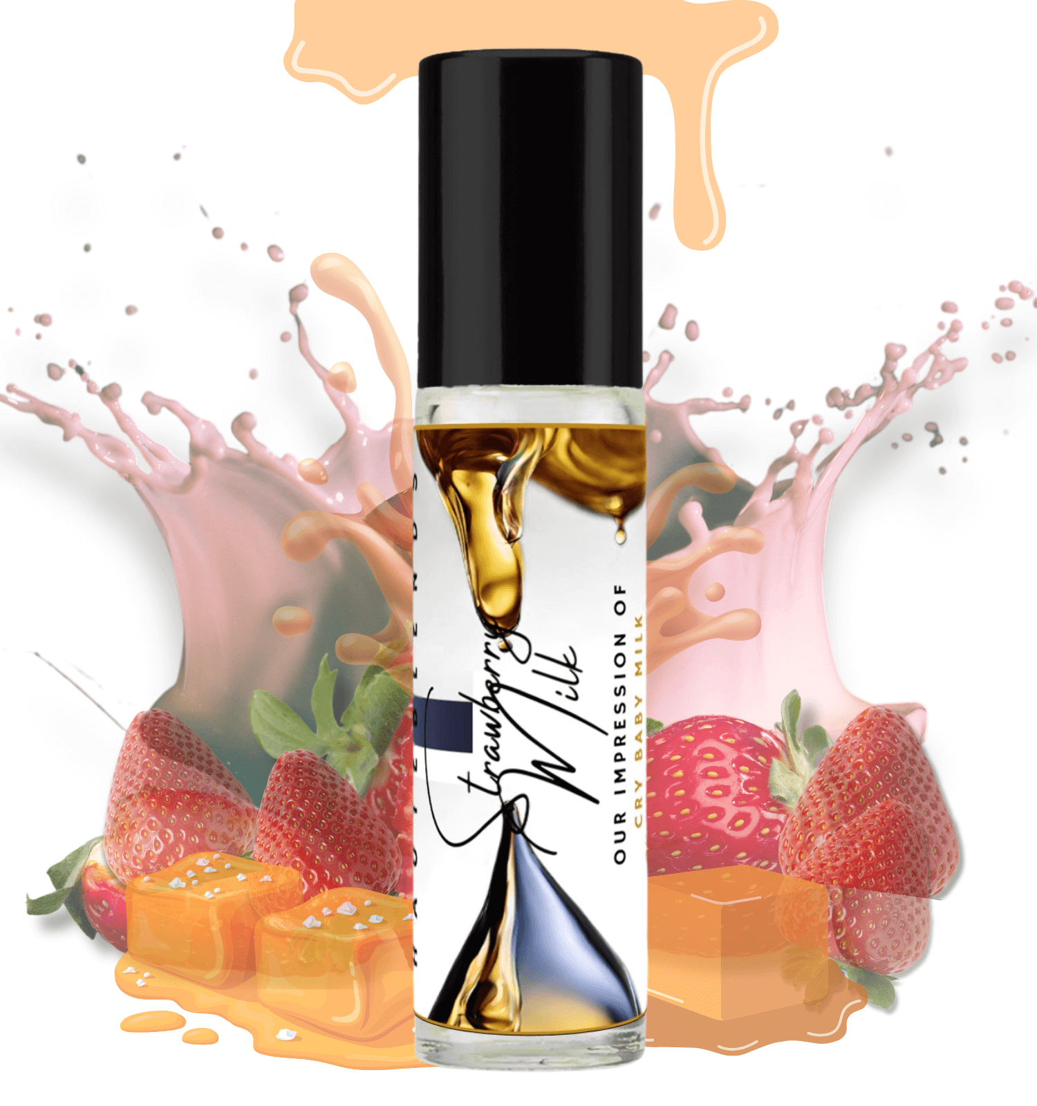 HauteBlends Strawberry Milk Perfume Oil inspired by Cry Baby Milk by Melanie Martinez. This oil-based perfume delivers a long-lasting fragrance. Alcohol-free perfume, vegan perfume, and cruelty-free perfume. Wear alone or customized as a fragrance body oil or scented body oil.