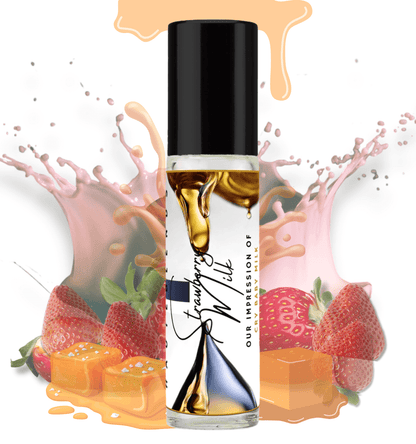 HauteBlends Strawberry Milk Perfume Oil inspired by Cry Baby Milk by Melanie Martinez. This oil-based perfume delivers a long-lasting fragrance. Alcohol-free perfume, vegan perfume, and cruelty-free perfume. Wear alone or customized as a fragrance body oil or scented body oil.
