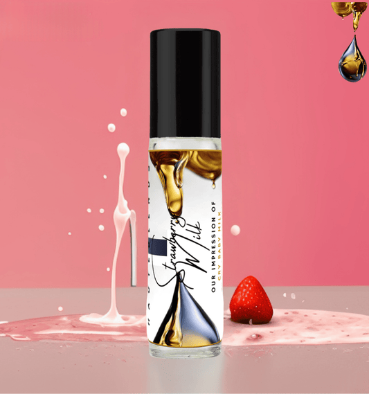 HauteBlends Strawberry Milk Perfume Oil inspired by Cry Baby Milk by Melanie Martinez. This oil-based perfume delivers a long-lasting fragrance. Alcohol-free perfume, vegan perfume, and cruelty-free perfume. Wear alone or customized as a fragrance body oil or scented body oil.