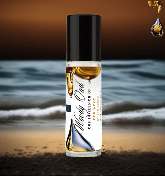 HauteBlends Woody Oud Perfume Oil inspired by Tom Ford Oud Wood. This oil based perfume delivers a long lasting fragrance. Alcohol free perfume, vegan perfume, and cruelty free perfume. Wear alone or customized as a fragrance body oil or scented body oil.